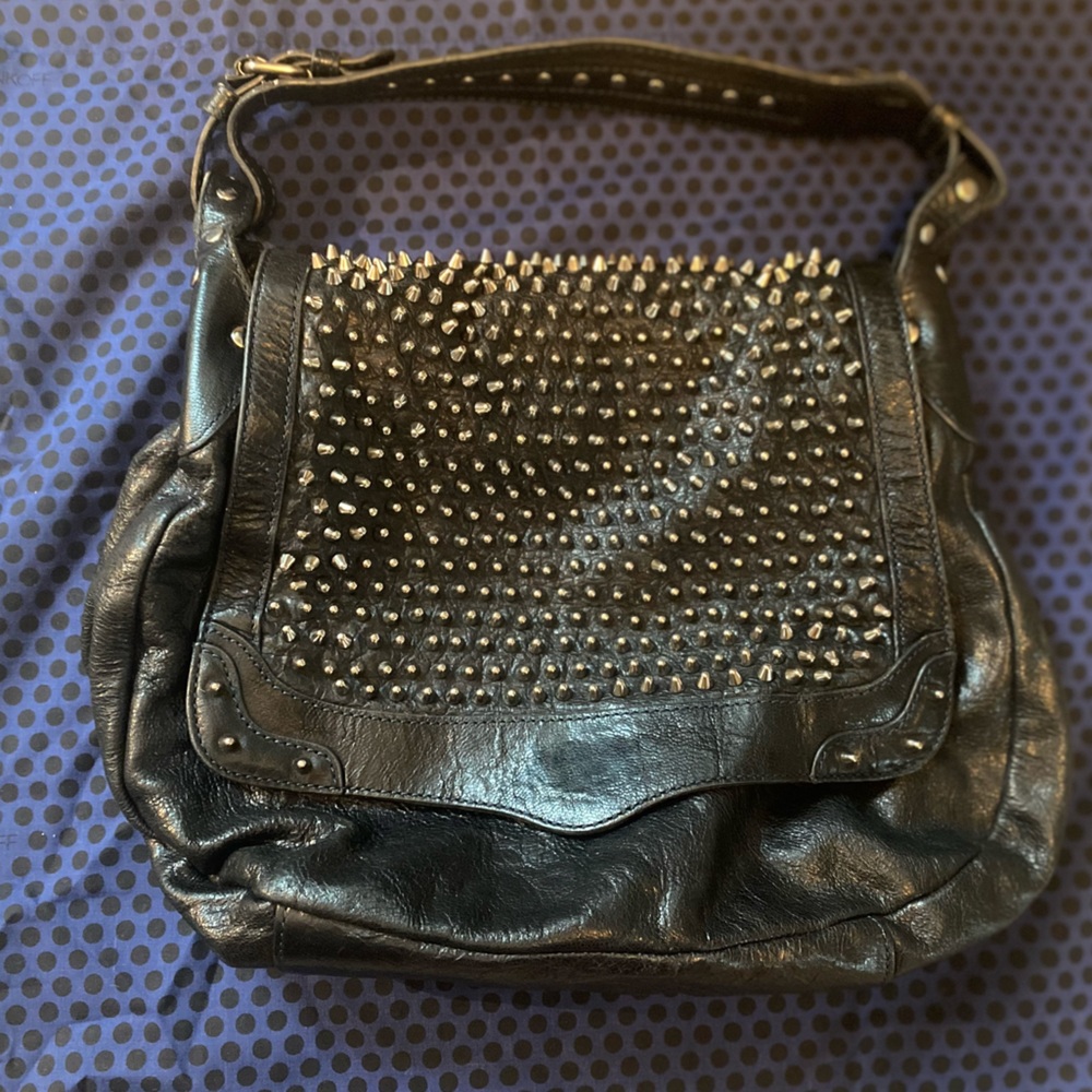 Vintage Rebecca Minkoff Studded Leather Shoulder Bag * Navy Blue